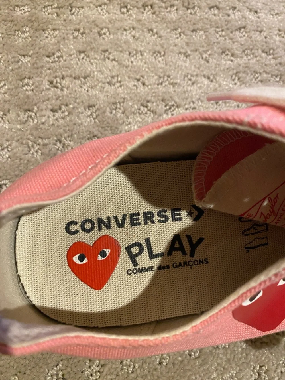 Converse Comme des Garcons Pink Low-Top Canvas Sneakers with Heart Logo - Picture 4 of 10